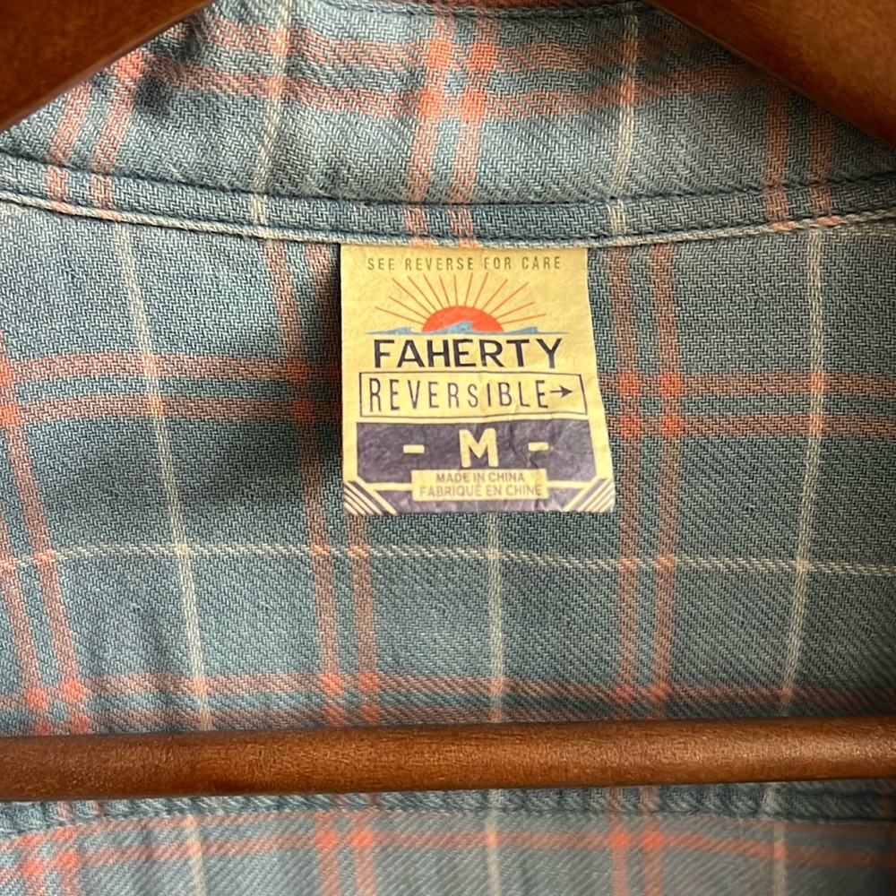Faherty Belmar Reversible Shirt In Indigo Red Plaid size medium
